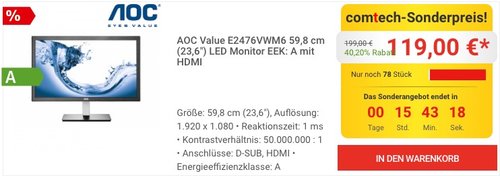 AOC E2476VWM6 59,9 cm (23,6 Zoll) Monitor - jetzt 14% billiger AOC E2476VWM6 59,9 cm (23,6 Zoll) Monitor - jetzt 14% billiger
