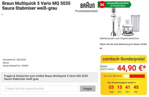 Braun MultiQuick 5 Vario MQ 5035 Sauce Stabmixer - jetzt 18% billiger Braun MultiQuick 5 Vario MQ 5035 Sauce Stabmixer - jetzt 18% billiger