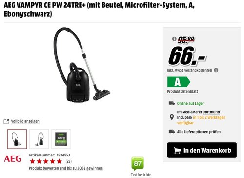 AEG Vampyr CEPW24TRE+ Staubsauger mit Beutel - jetzt 21% billiger AEG Vampyr CEPW24TRE+ Staubsauger mit Beutel - jetzt 21% billiger