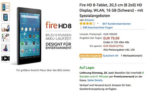 Fire HD 8-Tablet, 20,3 cm (8 Zoll) - jetzt 27% billiger Fire HD 8-Tablet, 20,3 cm (8 Zoll) - jetzt 27% billiger