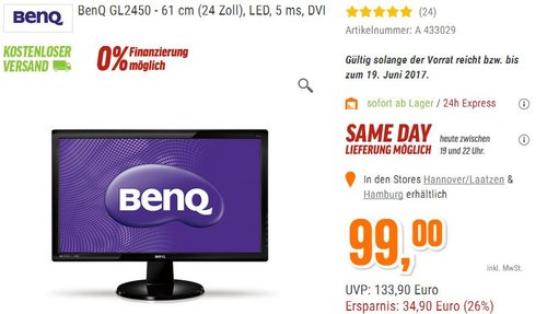 BenQ GL2450 61 cm (24 Zoll) Monitor - jetzt 17% billiger BenQ GL2450 61 cm (24 Zoll) Monitor - jetzt 17% billiger