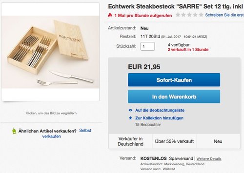 Echtwerk Sarre Steakbesteck-Set, 12-tlg - jetzt 42% billiger