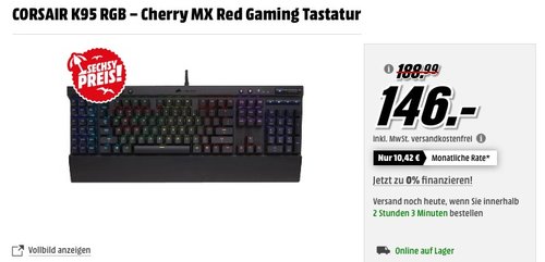 Corsair K95 RGB Cherry MX Gaming Tastatur - jetzt 16% billiger