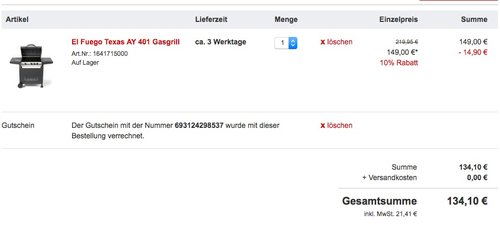 El Fuego Texas AY 401 Gasgrill - jetzt 27% billiger
