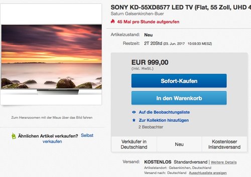 SONY KD-55XD8577 LED 55 Zoll, UHD 4K TV - jetzt 29% billiger SONY KD-55XD8577 LED 55 Zoll, UHD 4K TV - jetzt 29% billiger