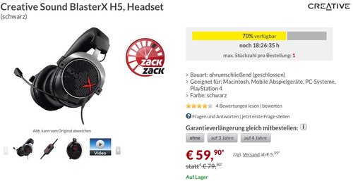 Creative Sound BlasterX H5, Headset - jetzt 22% billiger Creative Sound BlasterX H5, Headset - jetzt 22% billiger
