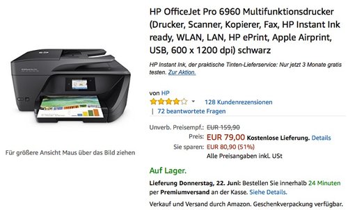 HP OfficeJet Pro 6960 Multifunktionsdrucker - jetzt 21% billiger