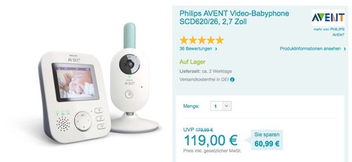 Philips AVENT Video-Babyphone SCD620/26 - jetzt 6% billiger Philips AVENT Video-Babyphone SCD620/26 - jetzt 6% billiger
