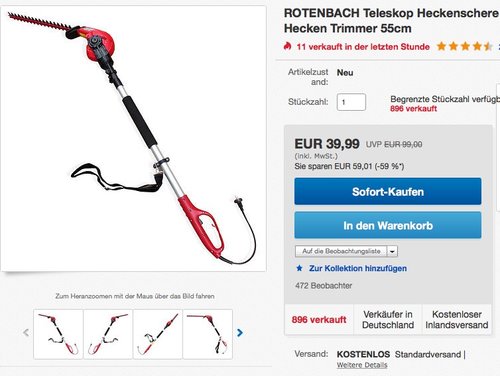 ROTENBACH elektro 450W Teleskop Heckenschere - jetzt 20% billiger