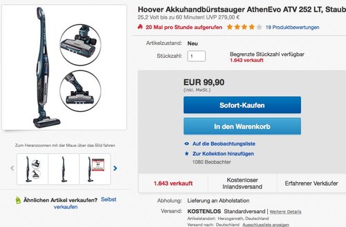 Hoover Akkuhandbürstsauger AthenEvo ATV 252 LT - jetzt 30% billiger Hoover Akkuhandbürstsauger AthenEvo ATV 252 LT - jetzt 30% billiger