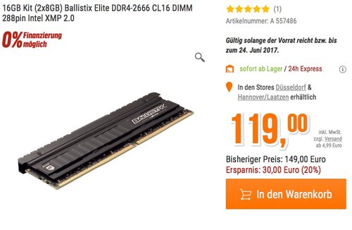 Ballistix Elite 16GB Kit RAM (8GBx2) DDR4 2666 DIMM 288pin - jetzt 11% billiger Ballistix Elite 16GB Kit RAM (8GBx2) DDR4 2666 DIMM 288pin - jetzt 11% billiger