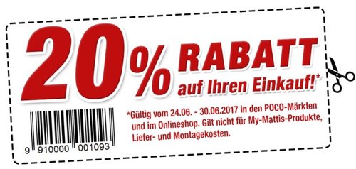 20 % Rabatt bei POCO-Märkten - jetzt 20% billiger
