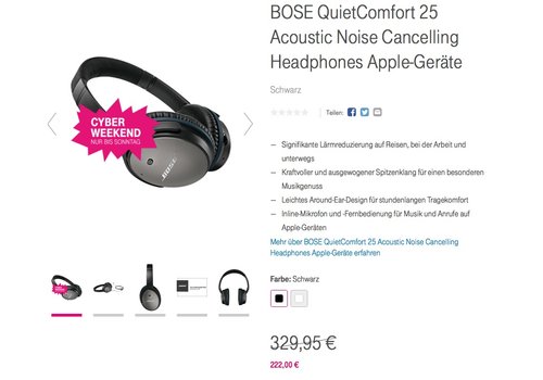 BOSE QuietComfort 25 Acoustic Noise Cancelling Headphones Apple-Geräte - jetzt 17% billiger BOSE QuietComfort 25 Acoustic Noise Cancelling Headphones Apple-Geräte - jetzt 17% billiger