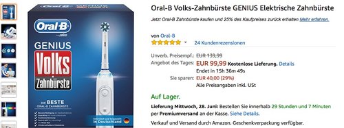 Oral-B Volks-Zahnbürste GENIUS Elektrische Zahnbürste - jetzt 11% billiger Oral-B Volks-Zahnbürste GENIUS Elektrische Zahnbürste - jetzt 11% billiger
