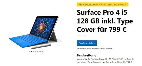 Surface Pro 4 i5 128 GB inkl. Type Cover - jetzt 16% billiger