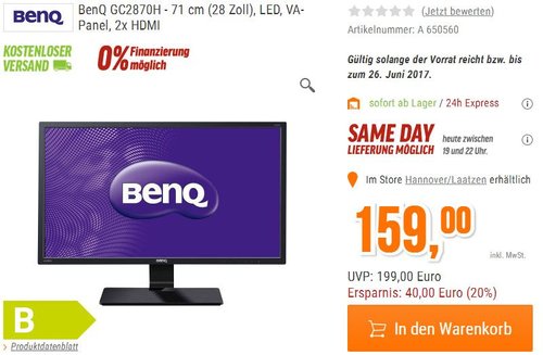 BenQ GC2870H 71,12 cm (28 Zoll) LED Monitor - jetzt 15% billiger BenQ GC2870H 71,12 cm (28 Zoll) LED Monitor - jetzt 15% billiger