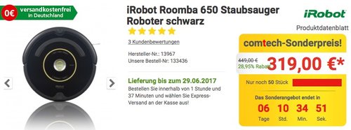 iRobot Roomba 650 Staubsaugroboter - jetzt 11% billiger