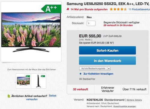 Samsung UE58J5250 146 cm (58 Zoll) Smart TV - jetzt 13% billiger Samsung UE58J5250 146 cm (58 Zoll) Smart TV - jetzt 13% billiger