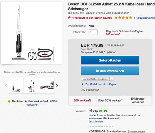 Bosch BCH6L2560 Kabelloser Handstaubsauger Athlet - jetzt 13% billiger Bosch BCH6L2560 Kabelloser Handstaubsauger Athlet - jetzt 13% billiger
