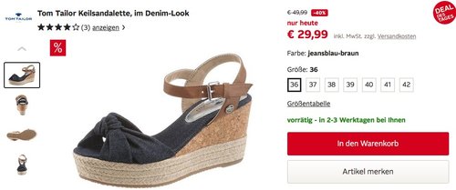 TOM TAILOR Damen Keilsandalette, im Denim-Look, jeansblau-braun - jetzt 20% billiger TOM TAILOR Damen Keilsandalette, im Denim-Look, jeansblau-braun - jetzt 20% billiger