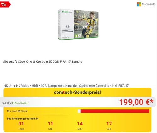 Microsoft Xbox One S Konsole 500GB FIFA 17 Bundle - jetzt 13% billiger Microsoft Xbox One S Konsole 500GB FIFA 17 Bundle - jetzt 13% billiger