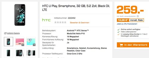 HTC U Play, Smartphone, 32 GB, 5.2 Zoll - jetzt 13% billiger