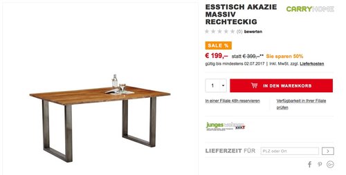ESSTISCH Akazie massiv rechteckig - jetzt 46% billiger