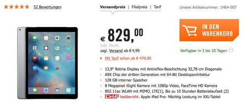 Apple iPad Pro 12,9" 2015 Wi-Fi + Cellular 128 GB - jetzt 15% billiger