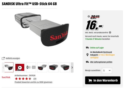 SANDISK Ultra Fit USB-Stick 64 GB - jetzt 24% billiger SANDISK Ultra Fit USB-Stick 64 GB - jetzt 24% billiger