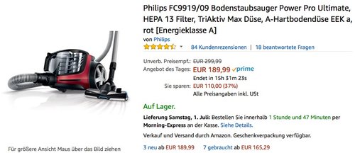 Philips FC9919/09 Bodenstaubsauger Power Pro Ultimate - jetzt 17% billiger