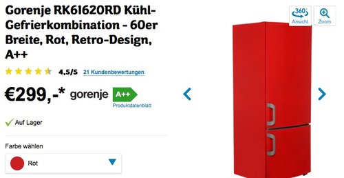 Gorenje RK61620RD Kühl-Gefrier-Kombination Rot - jetzt 26% billiger