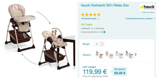 Hauck Sitn Relax Zoo - Babyliege und Hochstuhl - jetzt 3% billiger Hauck Sitn Relax Zoo - Babyliege und Hochstuhl - jetzt 3% billiger