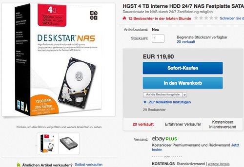 HGST Deskstar NAS-Festplatte 4TB 6Gb/s SATA 7200rpm 24x7 - jetzt 12% billiger HGST Deskstar NAS-Festplatte 4TB 6Gb/s SATA 7200rpm 24x7 - jetzt 12% billiger