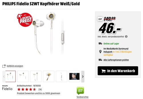 Philips Fidelio S2WT Premium InEar Kopfhörer - jetzt 45% billiger Philips Fidelio S2WT Premium InEar Kopfhörer - jetzt 45% billiger