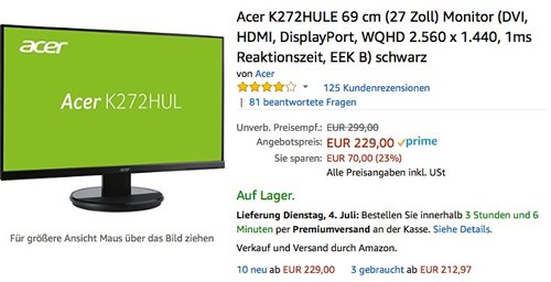 Acer K272HULE 69 cm (27 Zoll) Monitor - jetzt 10% billiger Acer K272HULE 69 cm (27 Zoll) Monitor - jetzt 10% billiger