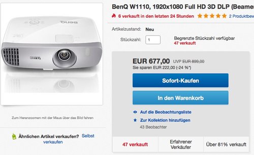 BenQ W1110 3D Heimkino DLP-Projektor - jetzt 6% billiger