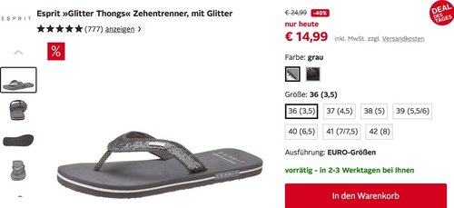 ESPRIT Glitter Thongs Damen Zehentrenner - jetzt 28% billiger
