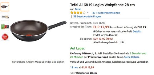 Tefal Logics Wokpfanne 28 cm - jetzt 35% billiger