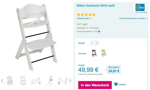 Fillikid Hochstuhl Max Weiss - jetzt 26% billiger Fillikid Hochstuhl Max Weiss - jetzt 26% billiger