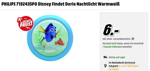 Philips Disney Findet Dorie LED Nachtlicht, blau - jetzt 33% billiger