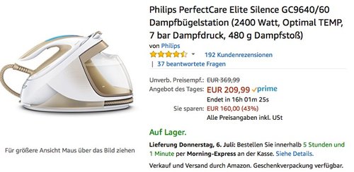 Philips PerfectCare Elite Silence GC9640/60 Dampfbügelstation - jetzt 19% billiger