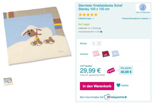 Sterntaler 9101561 Krabbeldecke Stanley - jetzt 39% billiger