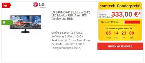 LG 34UM58-P 86,36 cm (34") LED Monitor - jetzt 10% billiger