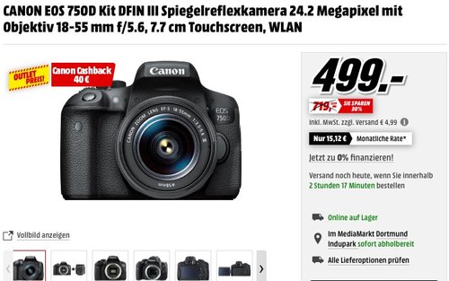 Canon EOS 750D Kit Objektiv 18-55 mm f/5.6 - jetzt 17% billiger