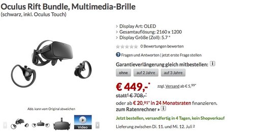 Oculus Rift Bundle - jetzt 23% billiger