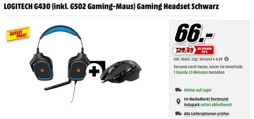 LOGITECH G430 Gaming Headset inkl. LOGITECH G502 Gaming-Maus - jetzt 33% billiger