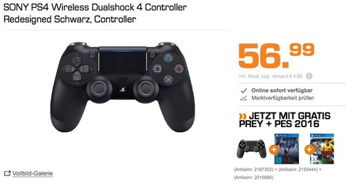 SONY PS4 Wireless Dualshock 4 Controller  inkl. PES 2016 (Day One Edition) und Prey (Day One Edition) - jetzt 33% billiger