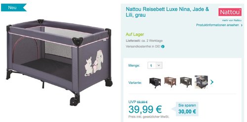 Nattou Reisebett grau - jetzt 20% billiger Nattou Reisebett grau - jetzt 20% billiger