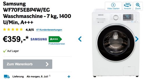 Samsung WF70F5EB Waschmaschine / A+++ / Frontlader / 7 kg - jetzt 22% billiger