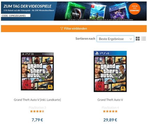 15 % Rabatt auf gebrauchte Videospiele bei rebuy.de (Bsp. GTA5 für ps4) - jetzt 15% billiger